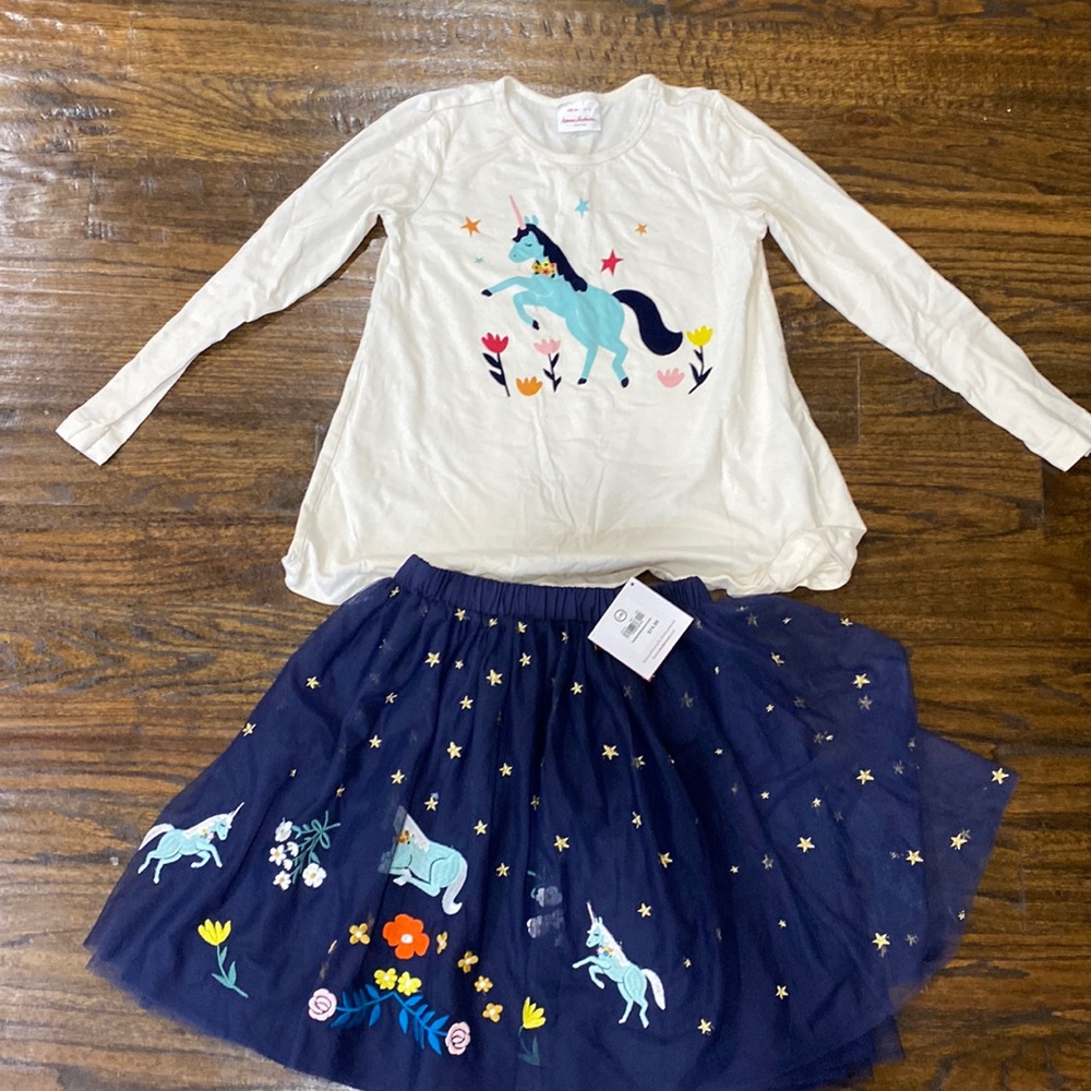 Unicorn skirt and long sleeve shirt